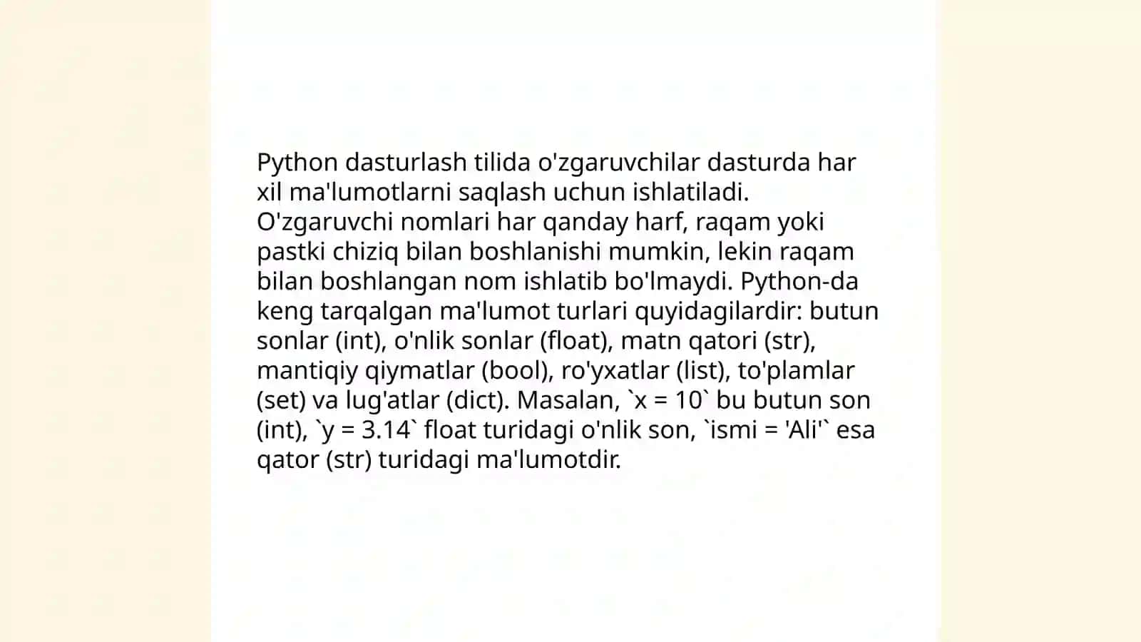 Python dasturlash tilining asosiy sintaksisi 4