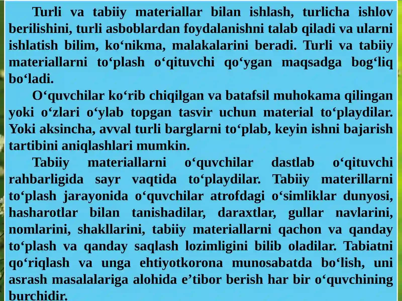 Turlivatabiiymateriallar bilan ishlash darslarini tashkil etish metodikasi 4