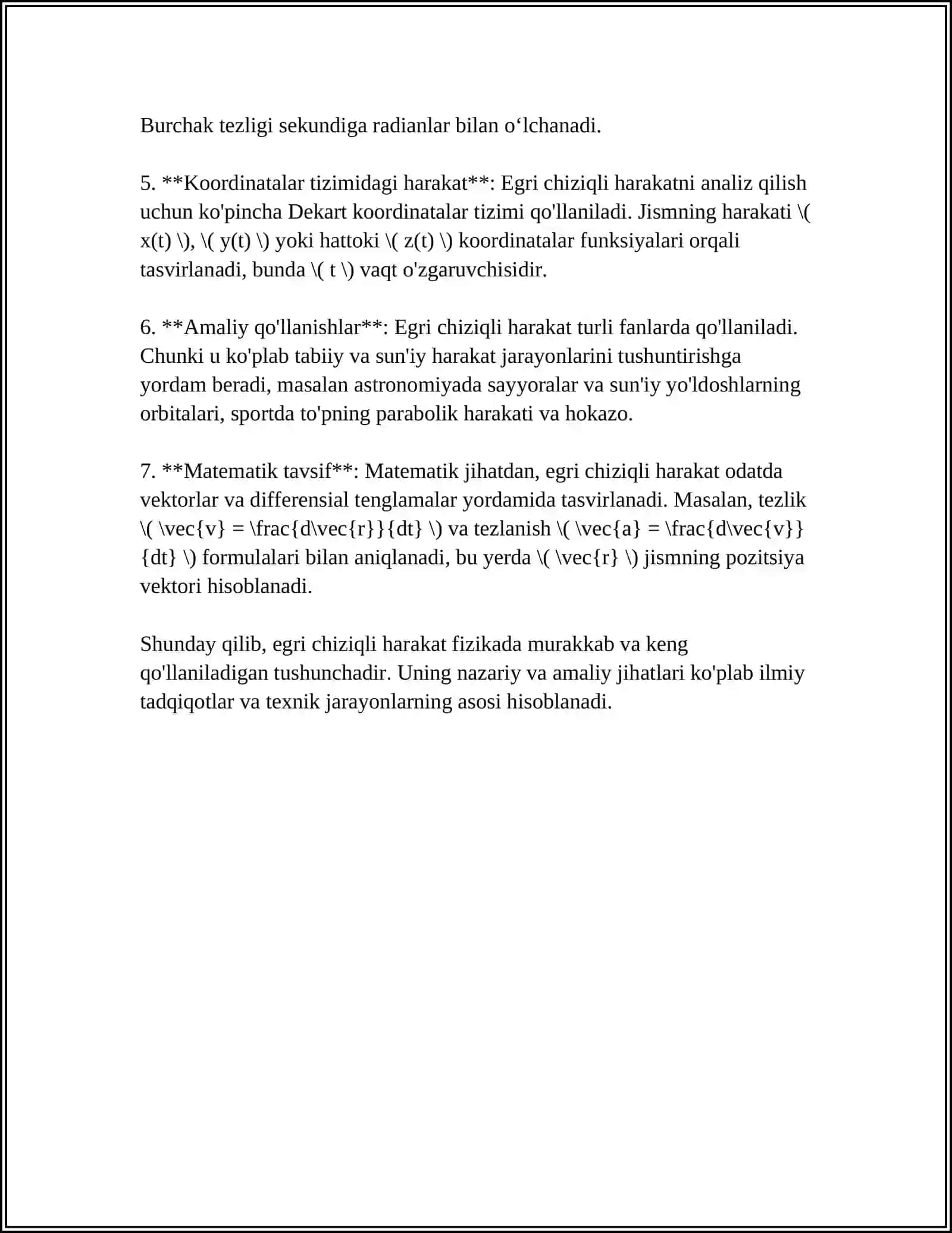 EGRI CHIZIQLI HARAKAT.AYLANMA HARAKAT 4