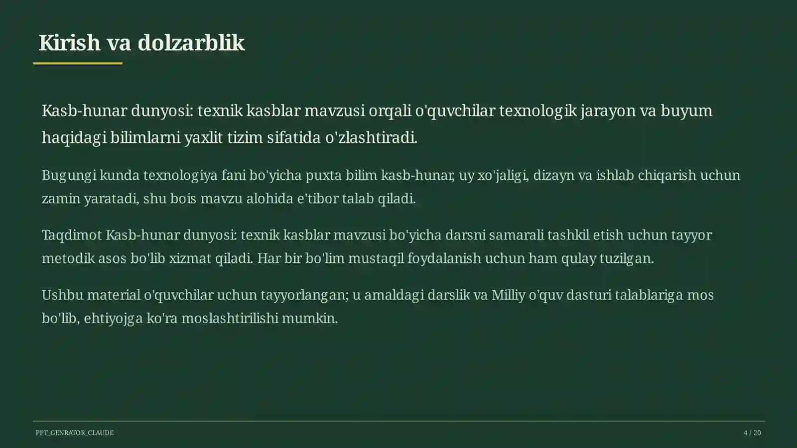 Kasb-hunar dunyosi: texnik kasblar (9-sinf) 4
