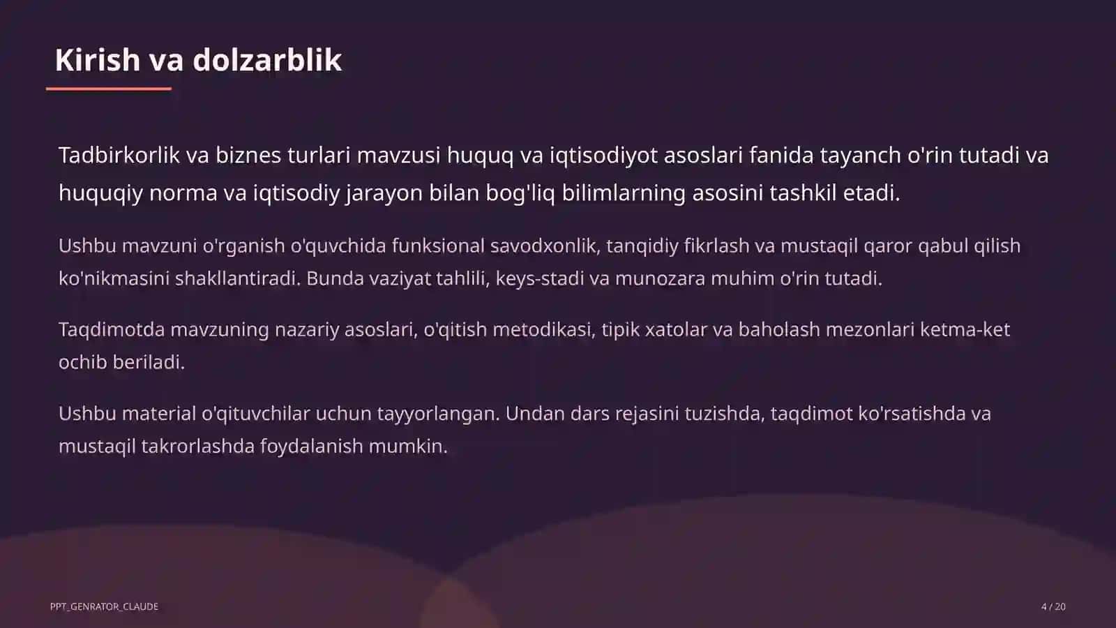 Tadbirkorlik va biznes turlari (10-sinf) 4