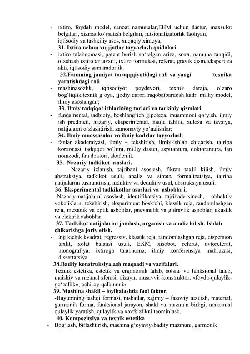 "MASHINALAR YARATISHNING TEXNIK ASOSLARI “ FANIDAN “TEXNOLOGIK MASHINALAR VA JIHOZLAR” TA’LIM YO‘NALISHI" 4