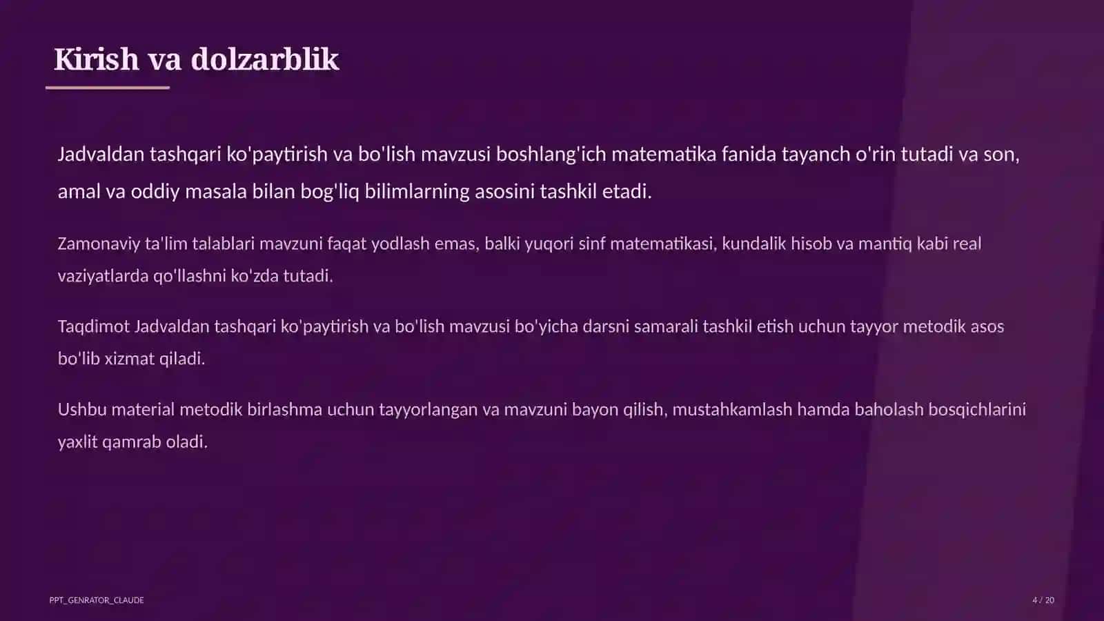 Boshlang'ich sinf: Matematika (1– 4) 4
