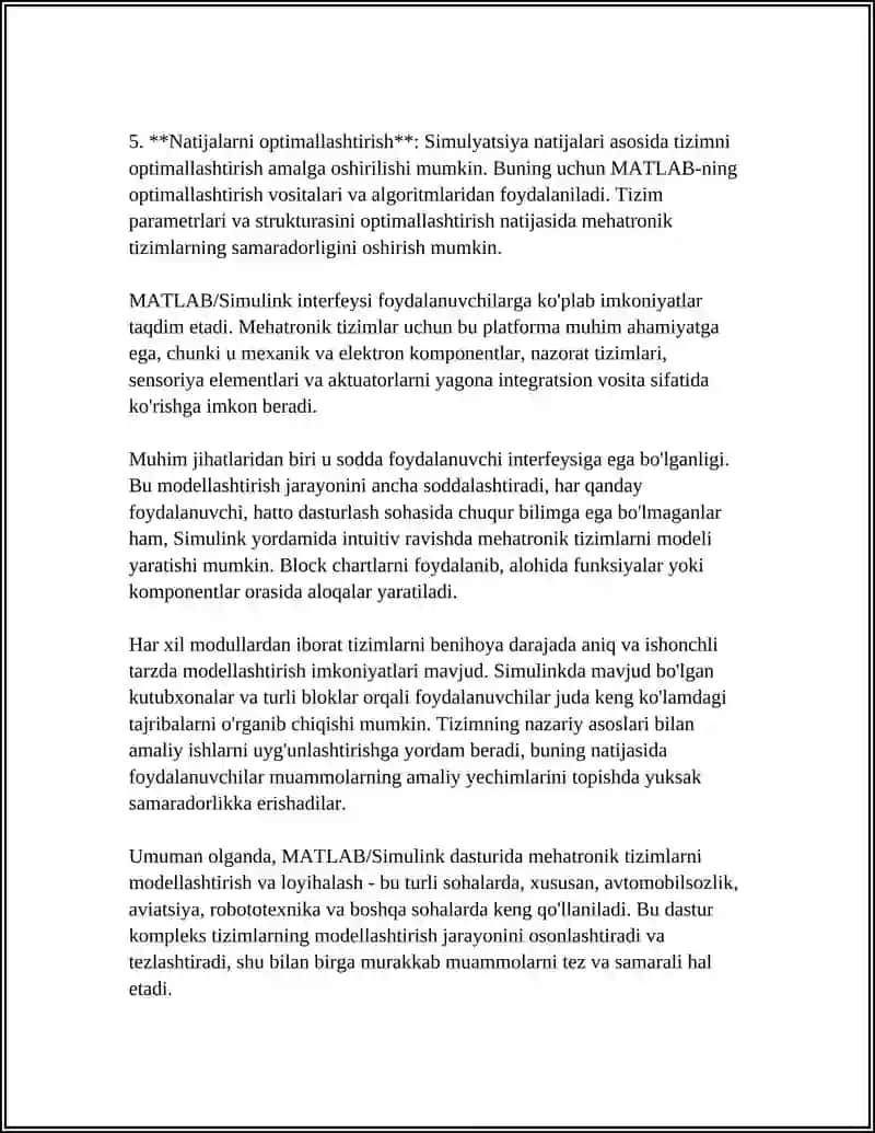 MATLAB/SIMULINK DASTURIDA MEHATRONIK TIZIMLARNI MODELLASHTIRISH 4