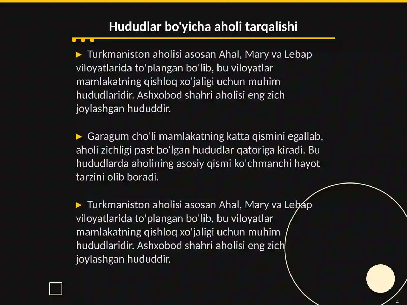Turkmaniston aholisi va qishloq xoʻjaligi geografiyasi 4