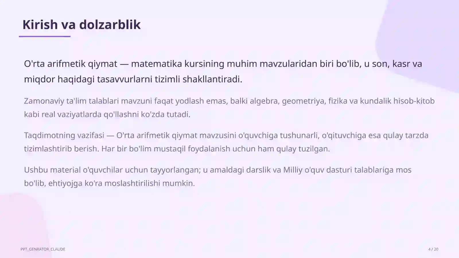 O'rta arifmetik qiymat (5-sinf) 4