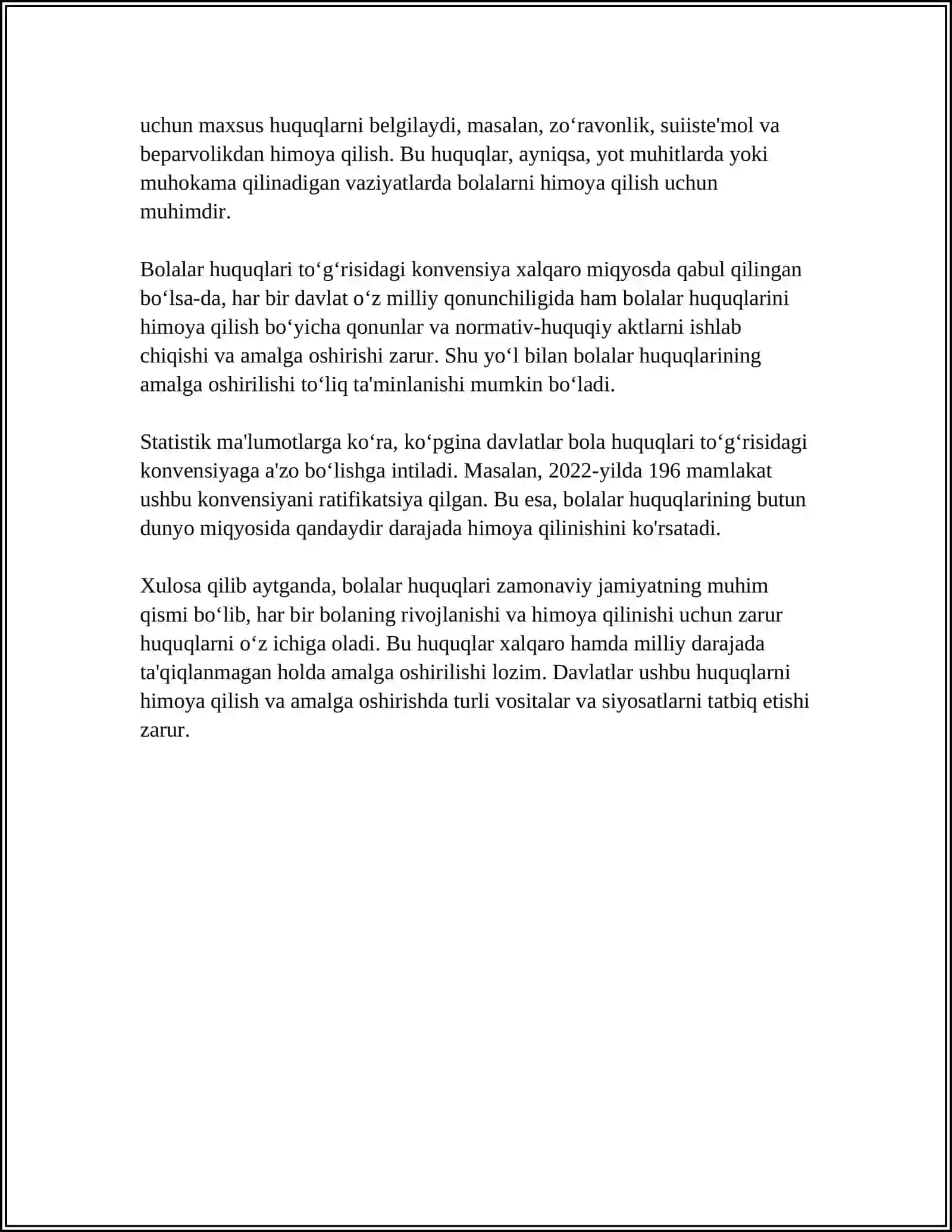 YUNESKO TASHKILOTINING BOLALAR HUQUQLARINI HIMOYA QILISH TO'G'RISIDAGI KONVENSIYA 4