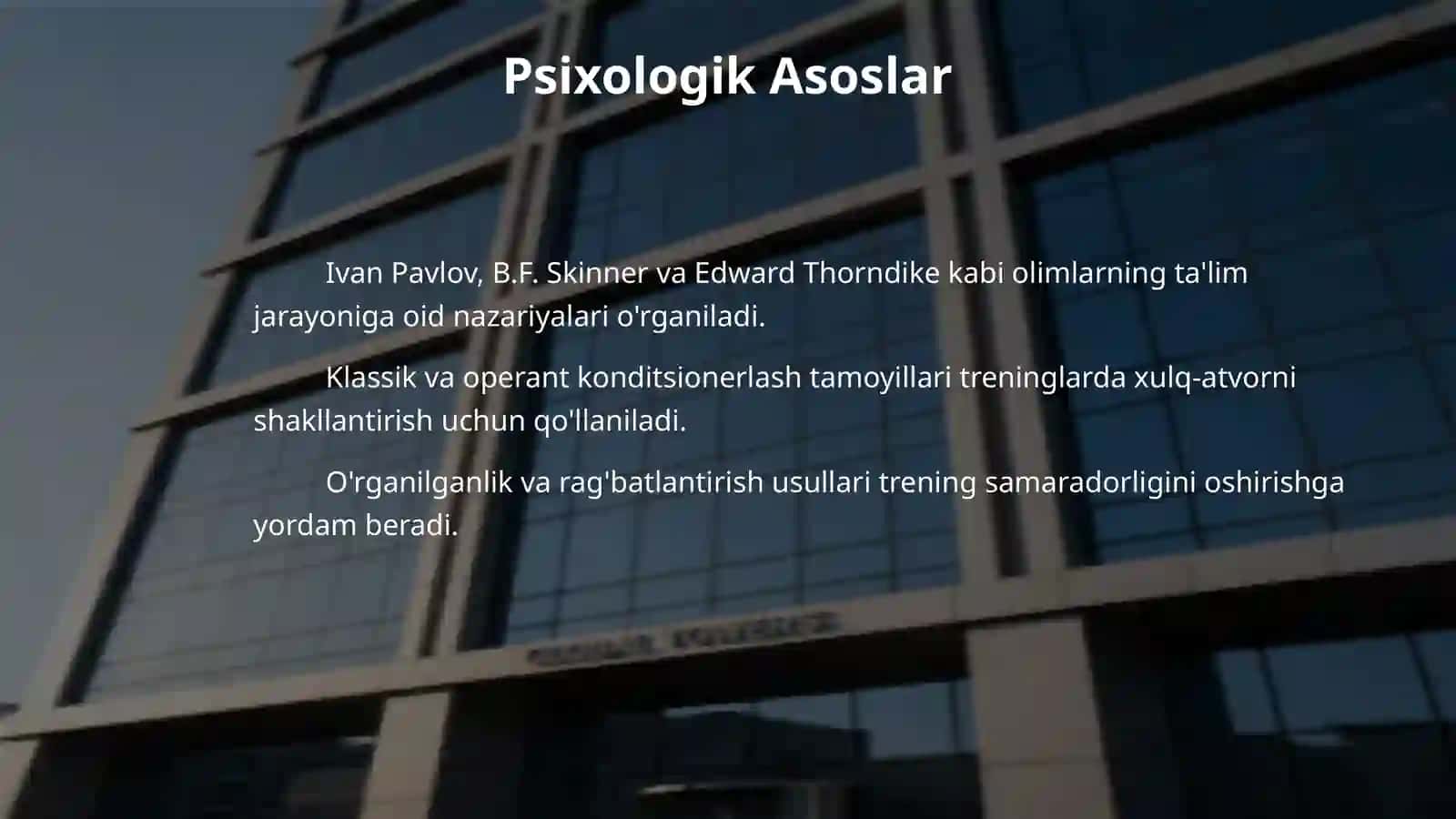 bixevioristik konsepsiya trening metodologiyasi sifatida 4
