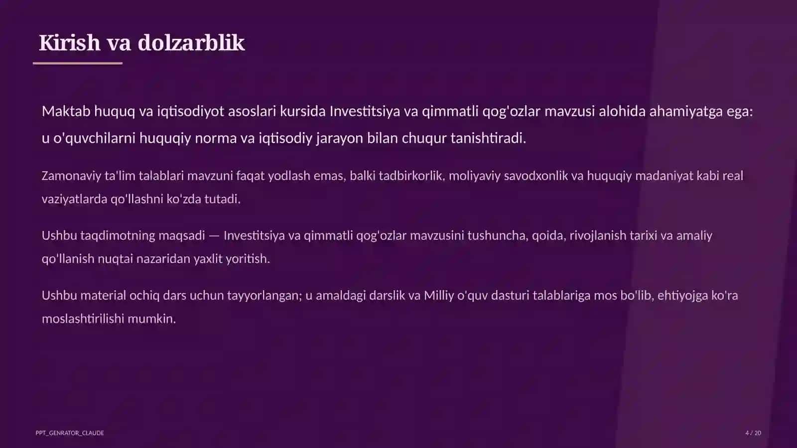 Investitsiya va qimmatli qog'ozlar (11-sinf) 4