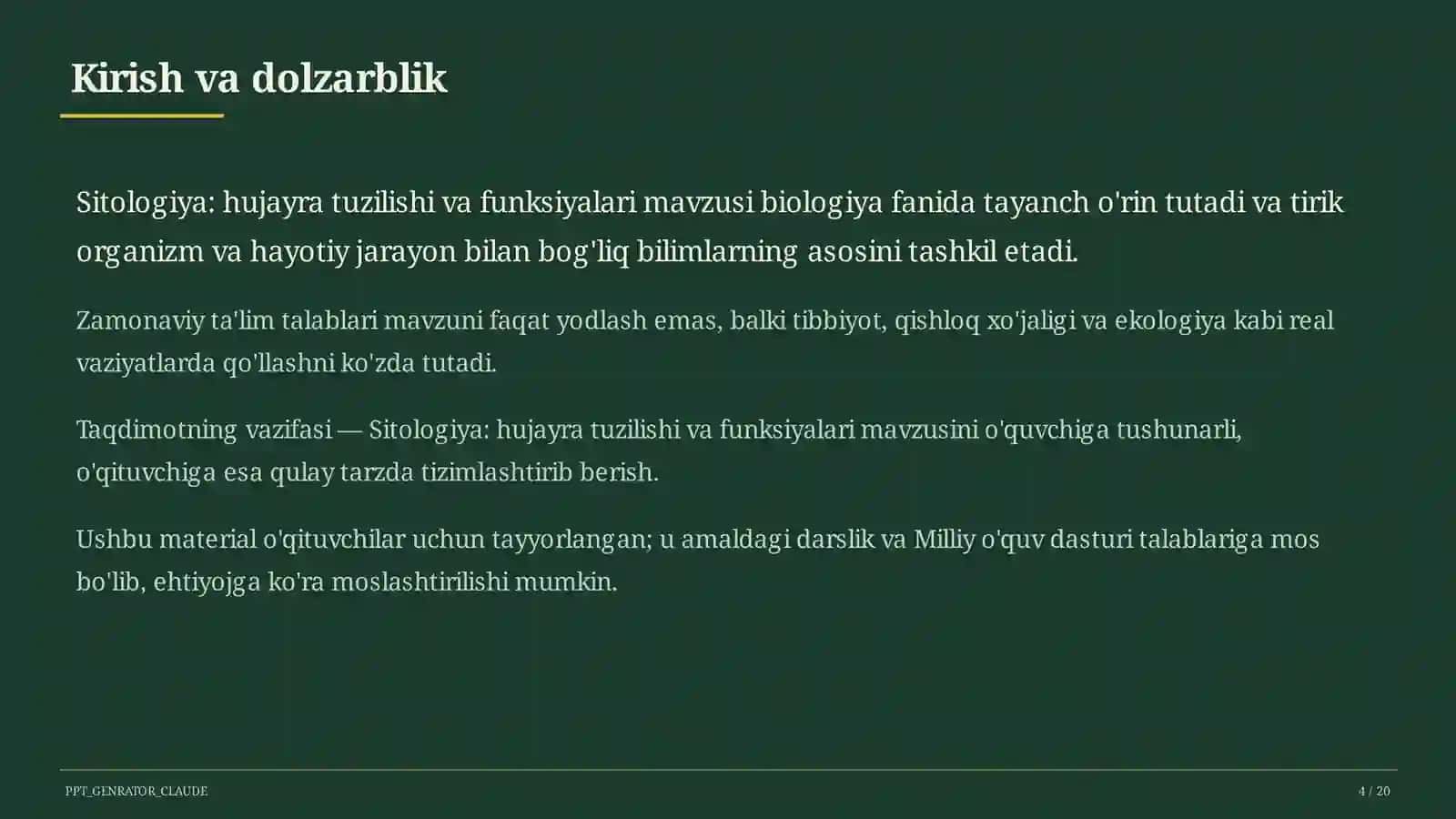 Sitologiya: hujayra tuzilishi va funksiyalari (9-sinf) 4