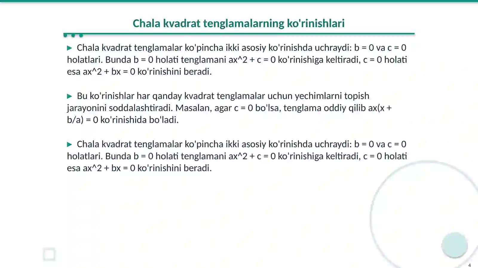 Chala kvadrat tenglamalar 4