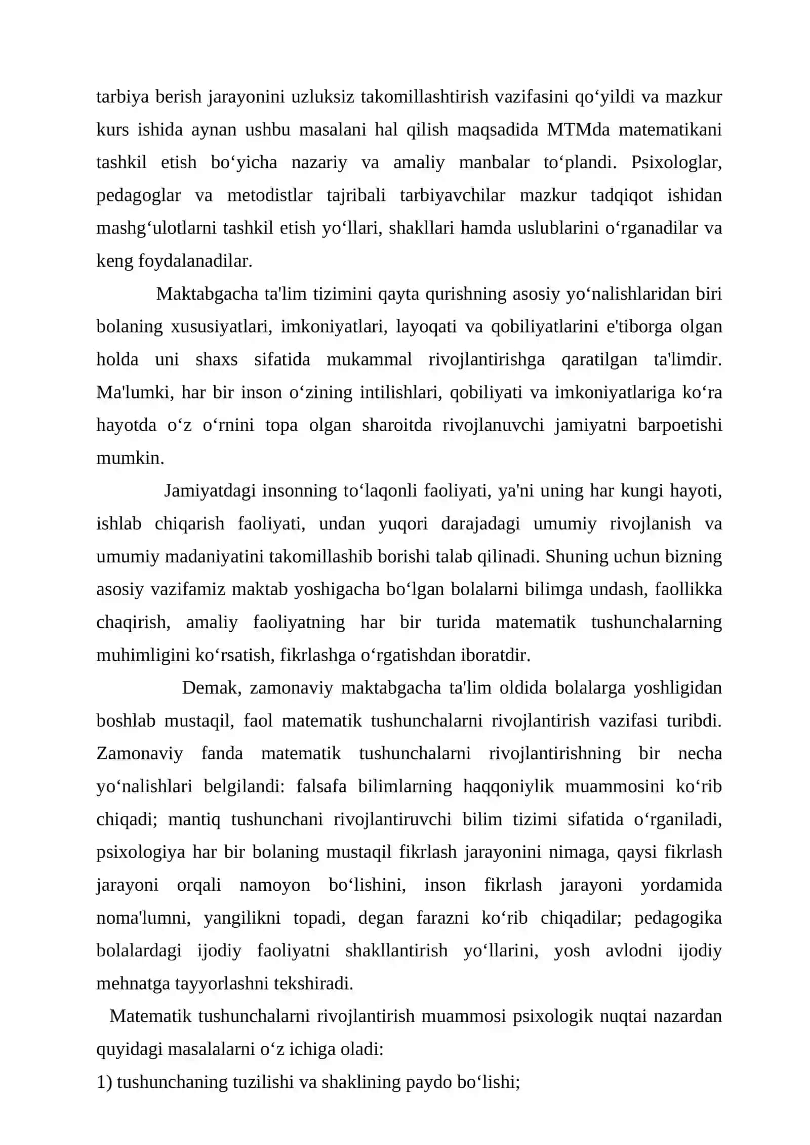MAKTABGACHA TA’LIM MUASSASALARIDA MATEMATIKANI TASHKIL ETISHNING O‘ZIGA XOSLIGI 4