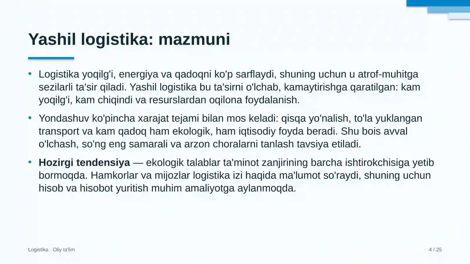 Ko'ngilochar markazlarda yashil logistika 4