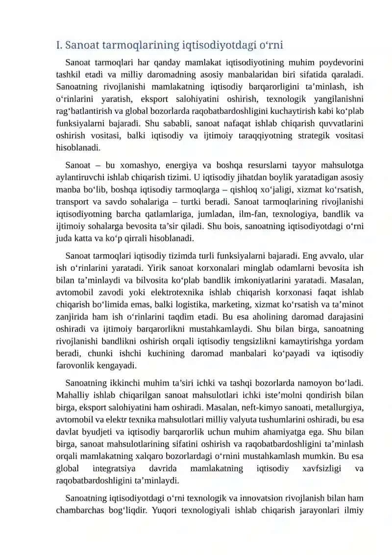 Sanoat tarmoqlarida iqtisodiyotdagi oʻrni va ahamiyati 4