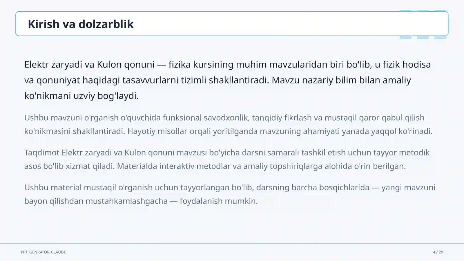 Elektr zaryadi va Kulon qonuni (8-sinf) 4