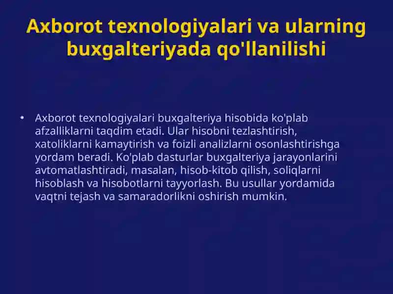 Buxgalteriya hisobini axborot elektron dasturlaridan foydalanib yuritish bo'yicha jahon tajribasini o'rganish 4