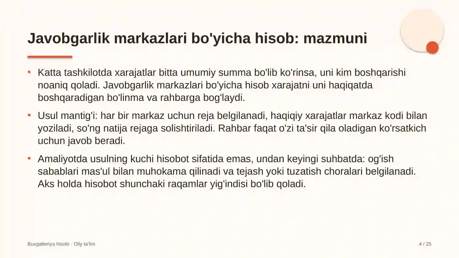 Elektrotexnika sanoatida xarajatlarni javobgarlik markazlari bo'yicha hisobga olish 4