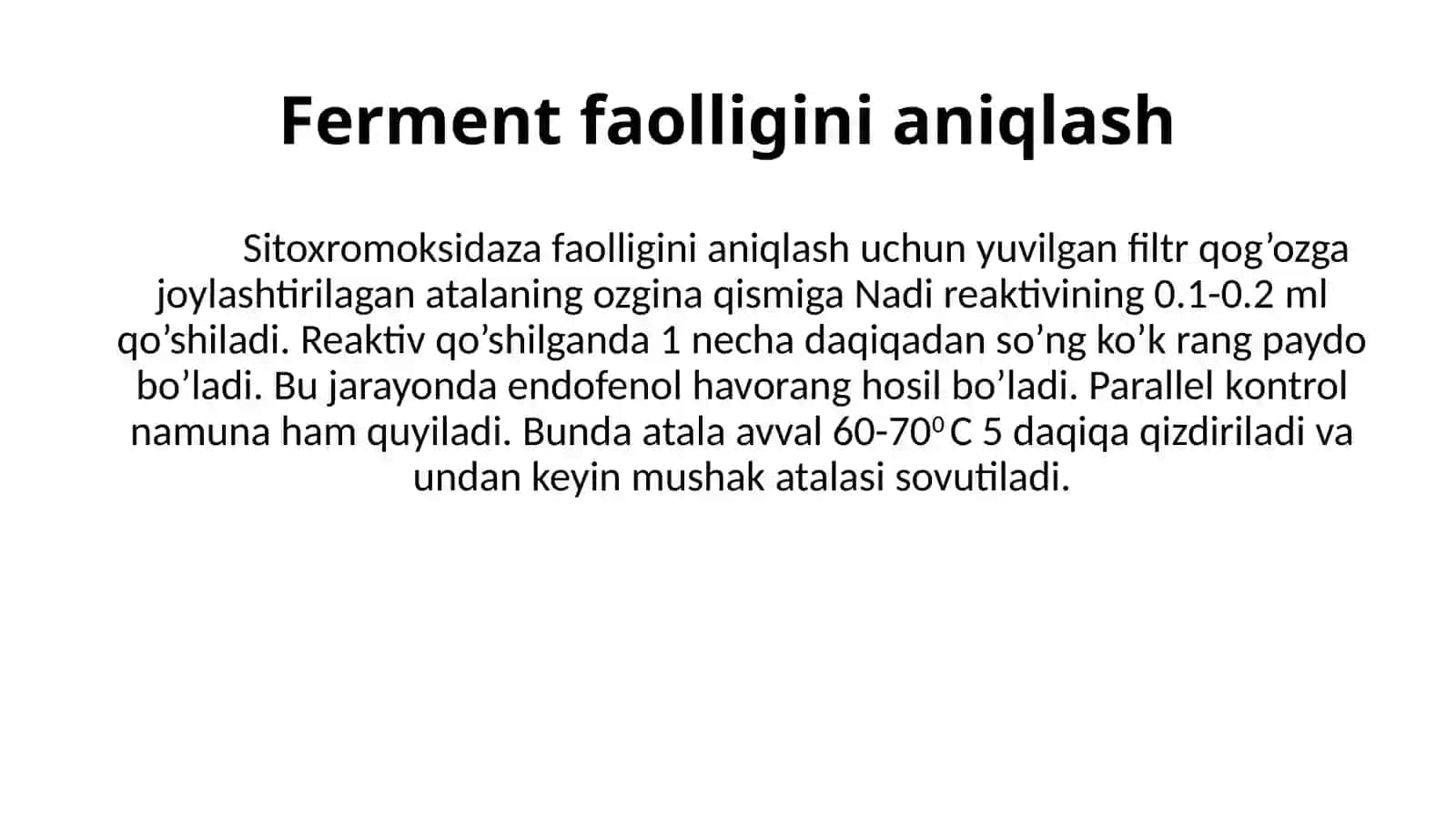 Sitoxromoksidaza preparatini ajratib olish.(KF 1.9.3.1)EC 7.1.1.9 4