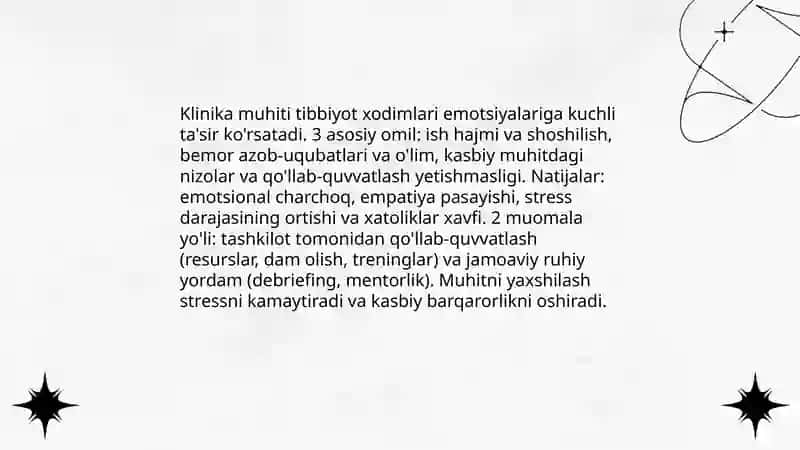 Tibbiyot xodimlarida emotsional holatlarning oziga xosligi stress va uning bosqichlari bartaraf etish yollari 4