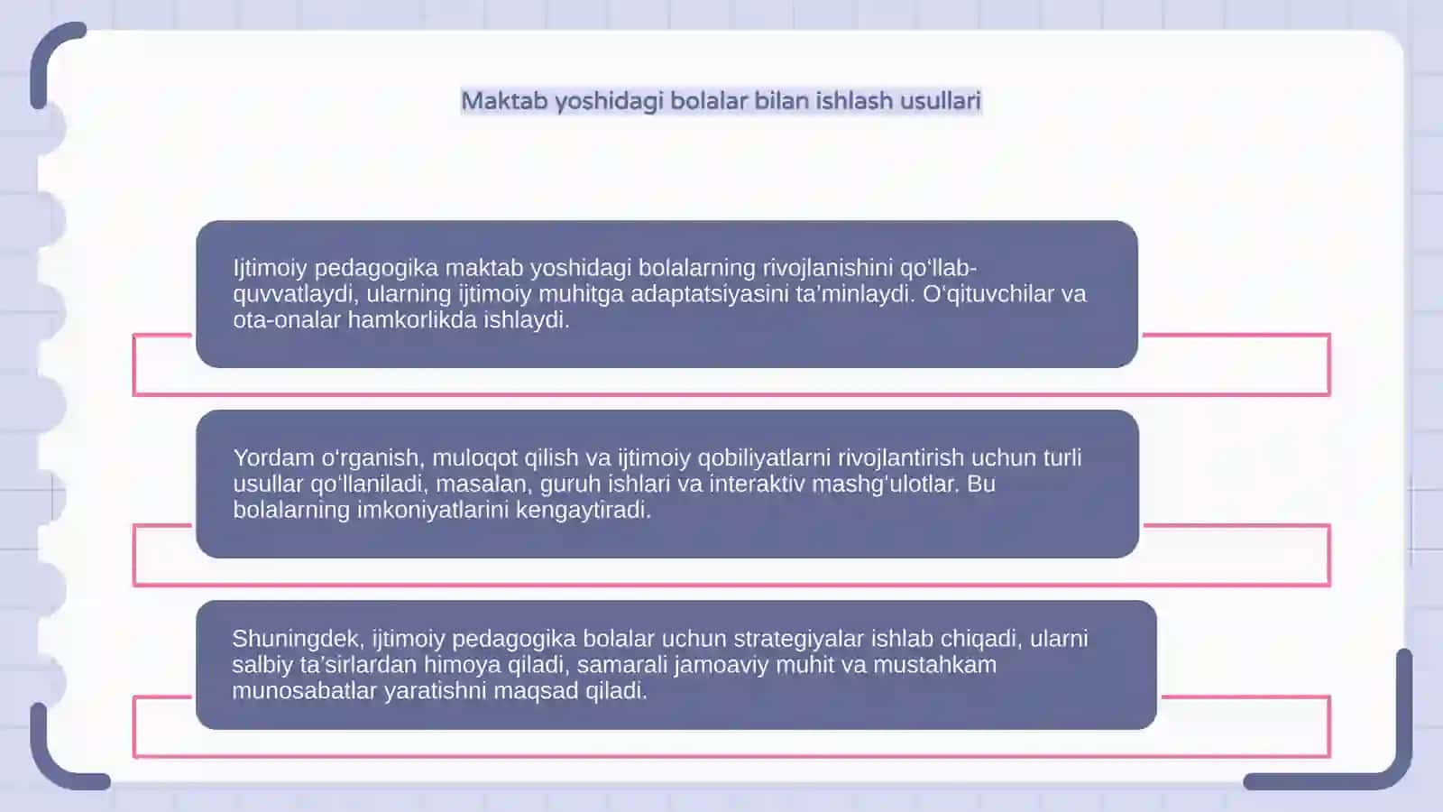 Ijtimoiy pedagogikning maktab yoshidagi bolalar bilan ish yuritishi 4