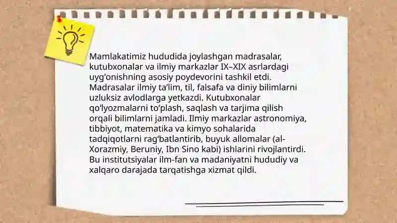 IX-XIX asrlarda mamlakatimiz hududida rõy bergan madaniy uyğonish (renessans) 4