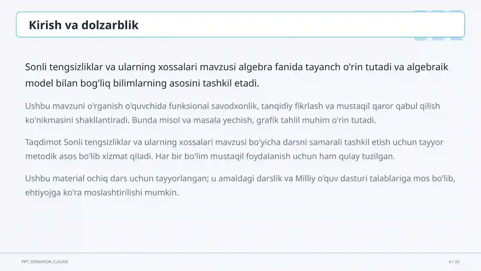 Sonli tengsizliklar va ularning xossalari (8-sinf) 4