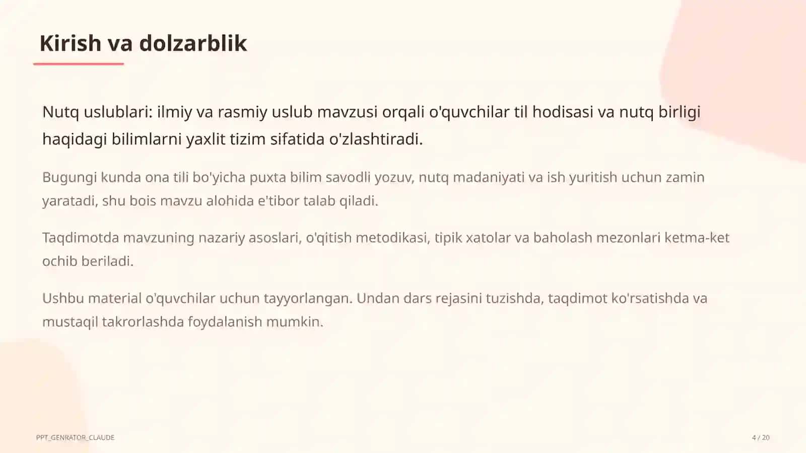 Nutq uslublari: ilmiy va rasmiy uslub (10-sinf) 4