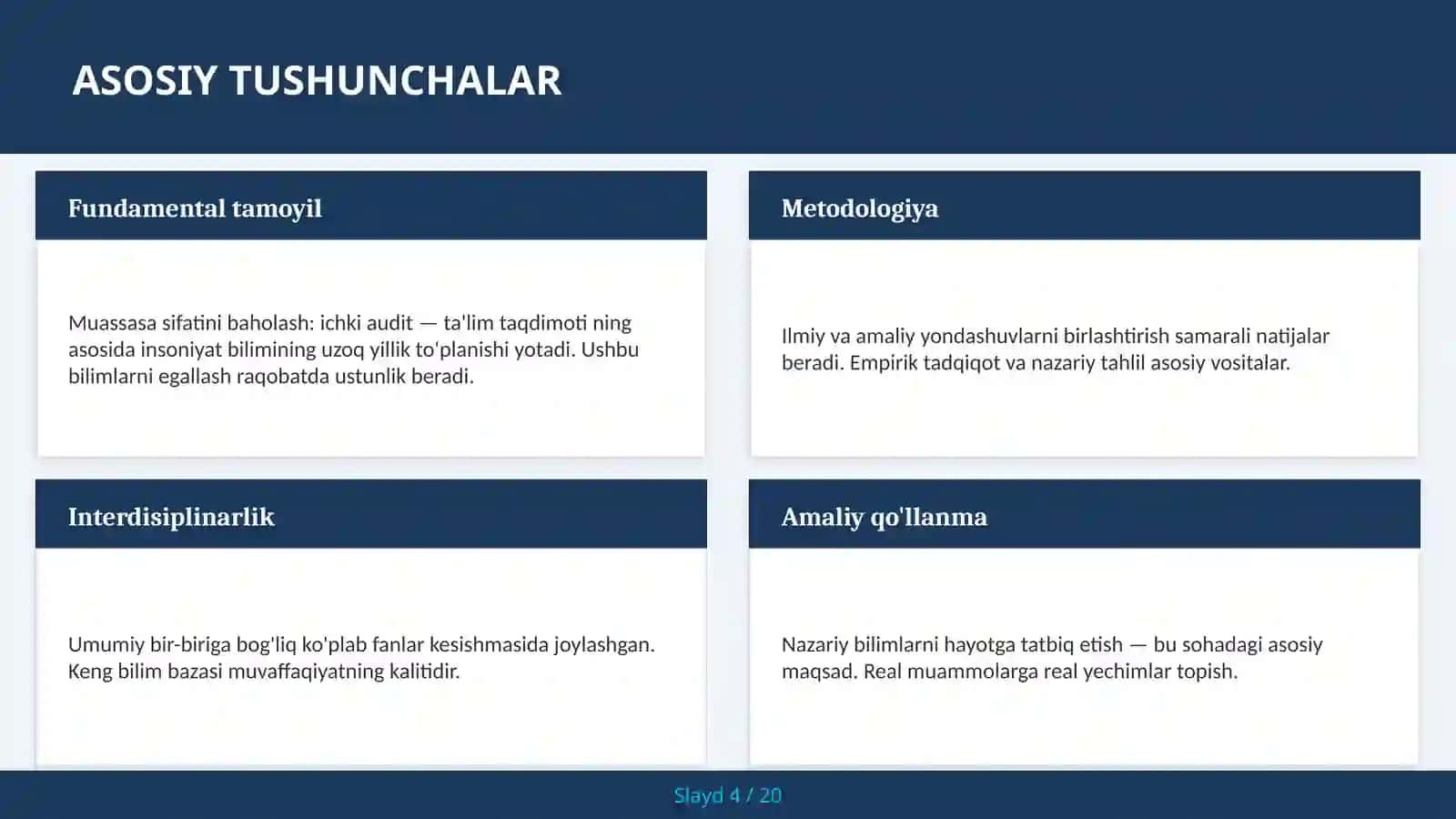Muassasa Sifatini Baholash: Ichki Audit — Ta'lim Taqdimoti 4