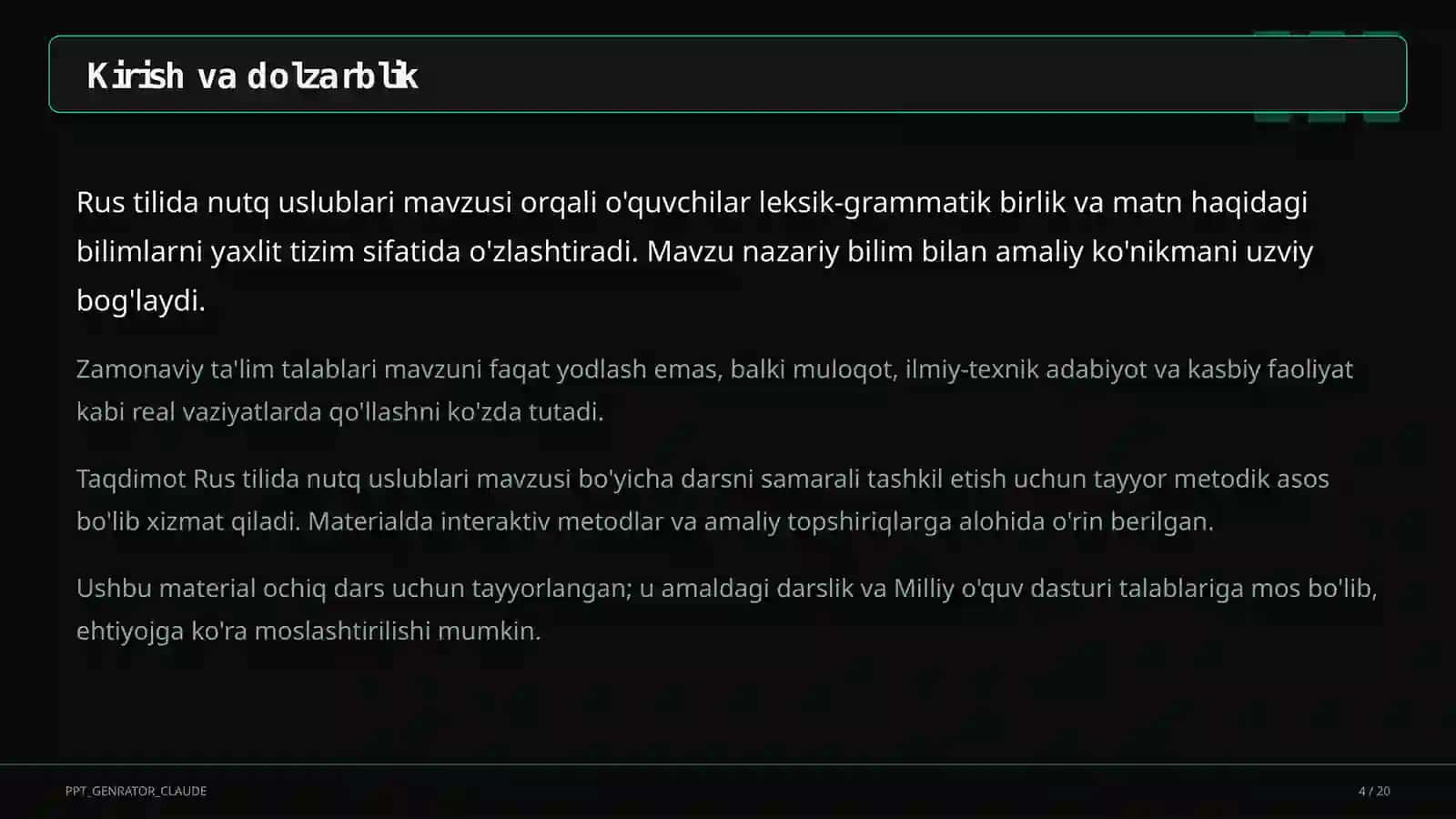 Rus tilida nutq uslublari (10-sinf) 4
