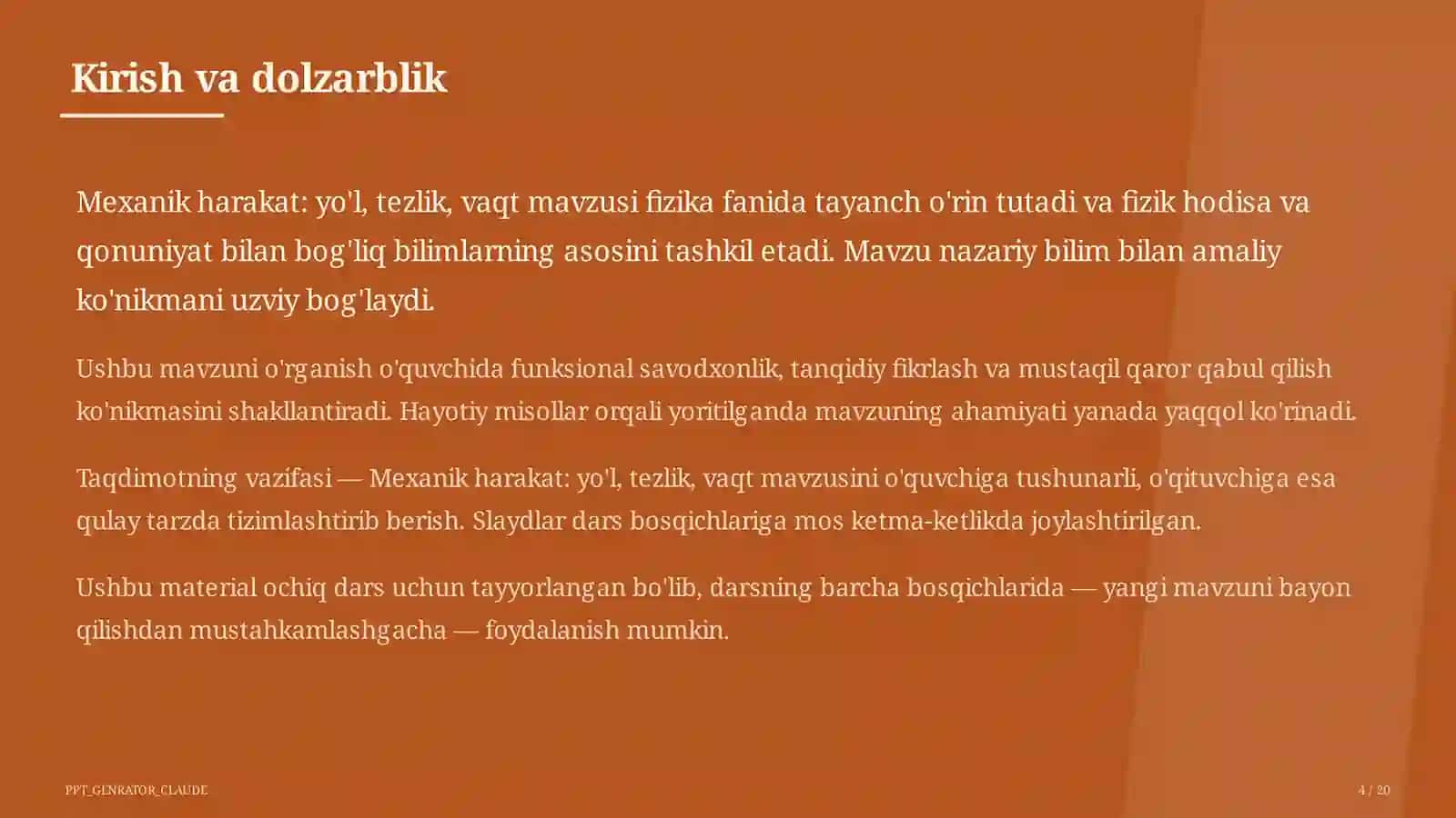 Mexanik harakat: yo'l, tezlik, vaqt (6-sinf) 4