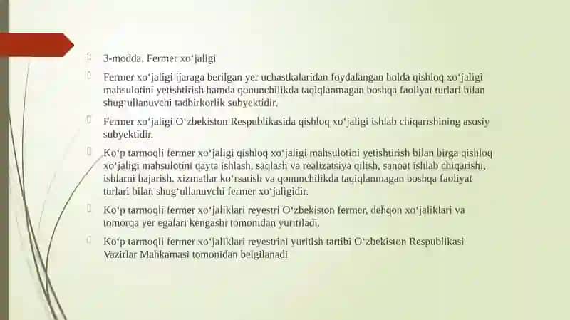 Dehqonxo’jaligini yuritish uchun berilgan yer uchastkalaridan foydalanish 4