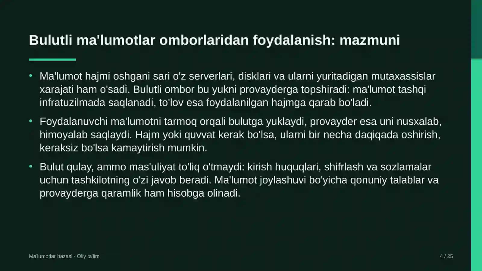 Bulutli ma'lumotlar omborlaridan foydalanish: mohiyati 4