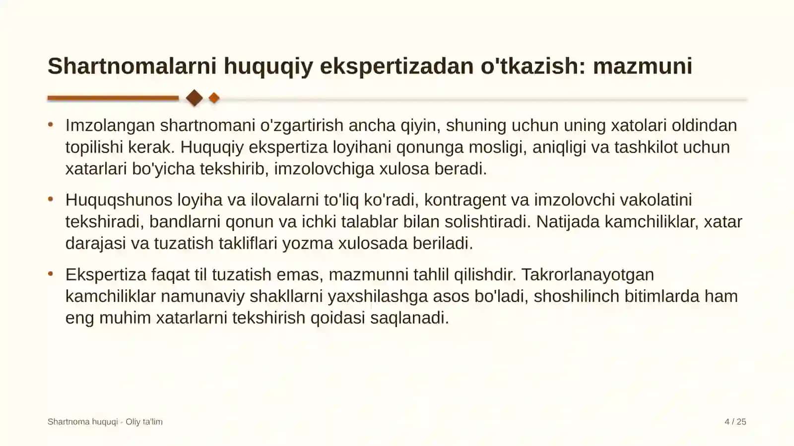 Shartnoma huquqi · Oliy ta'lim 4