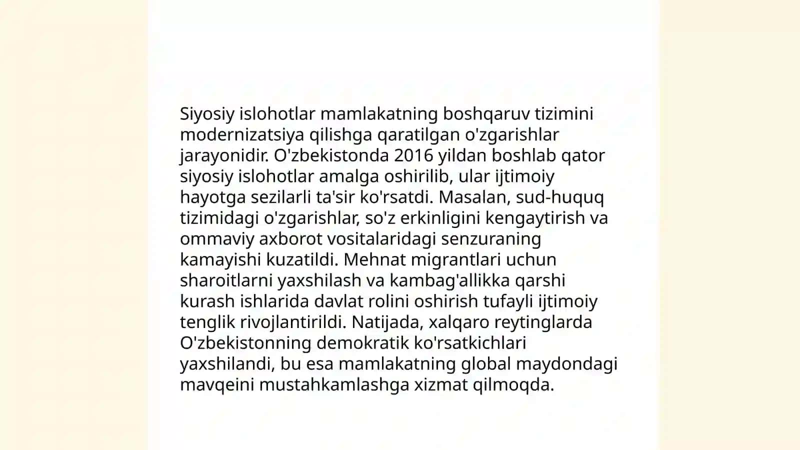 Òzbekistonda mustaqillik yillarida davlat boshqaruvi va ijtimoi sohada amalga oshirilayotgan òzgarishlar mazmun va moxiyati 4