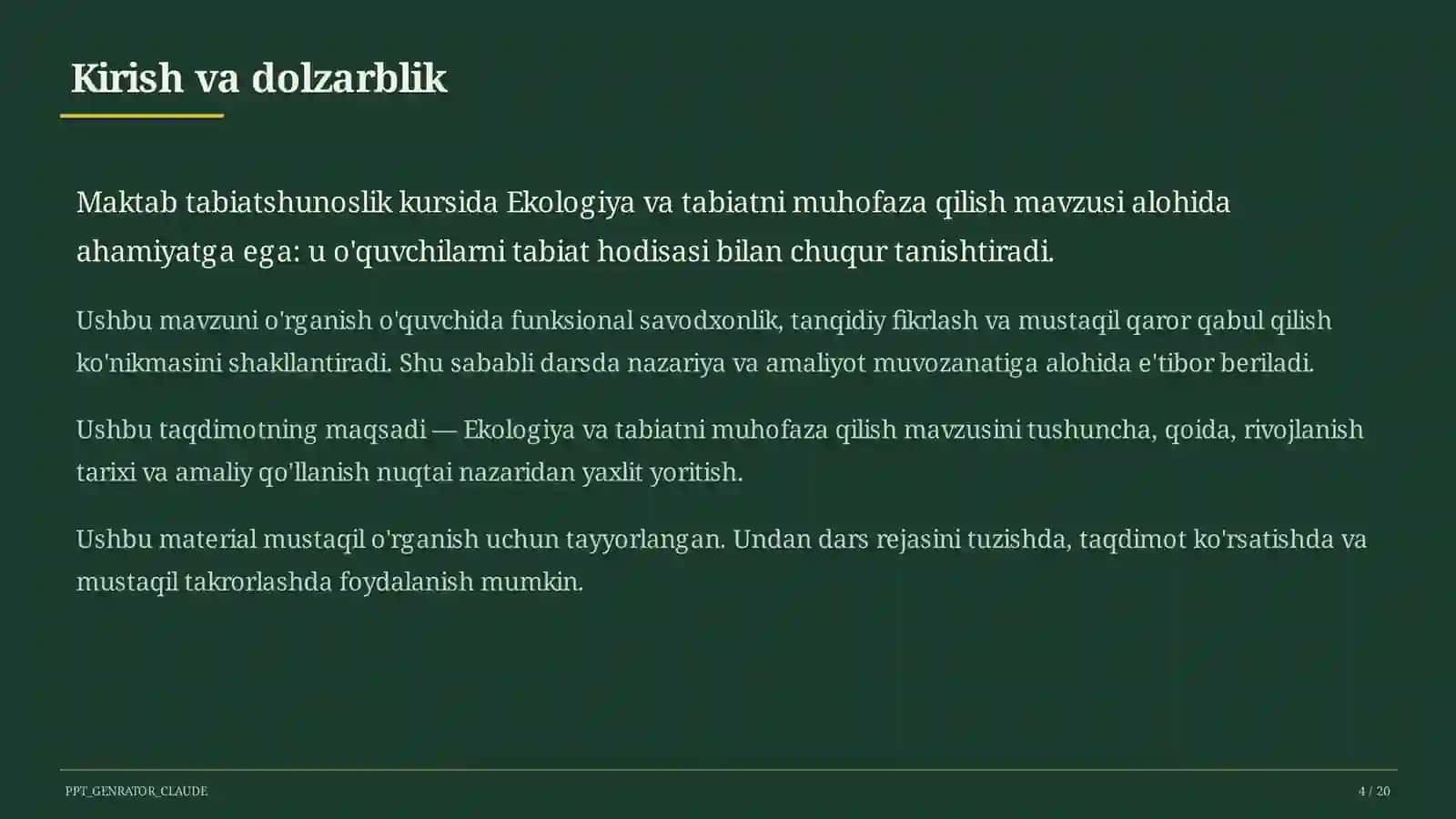 Ekologiya va tabiatni muhofaza qilish (4-sinf) 4