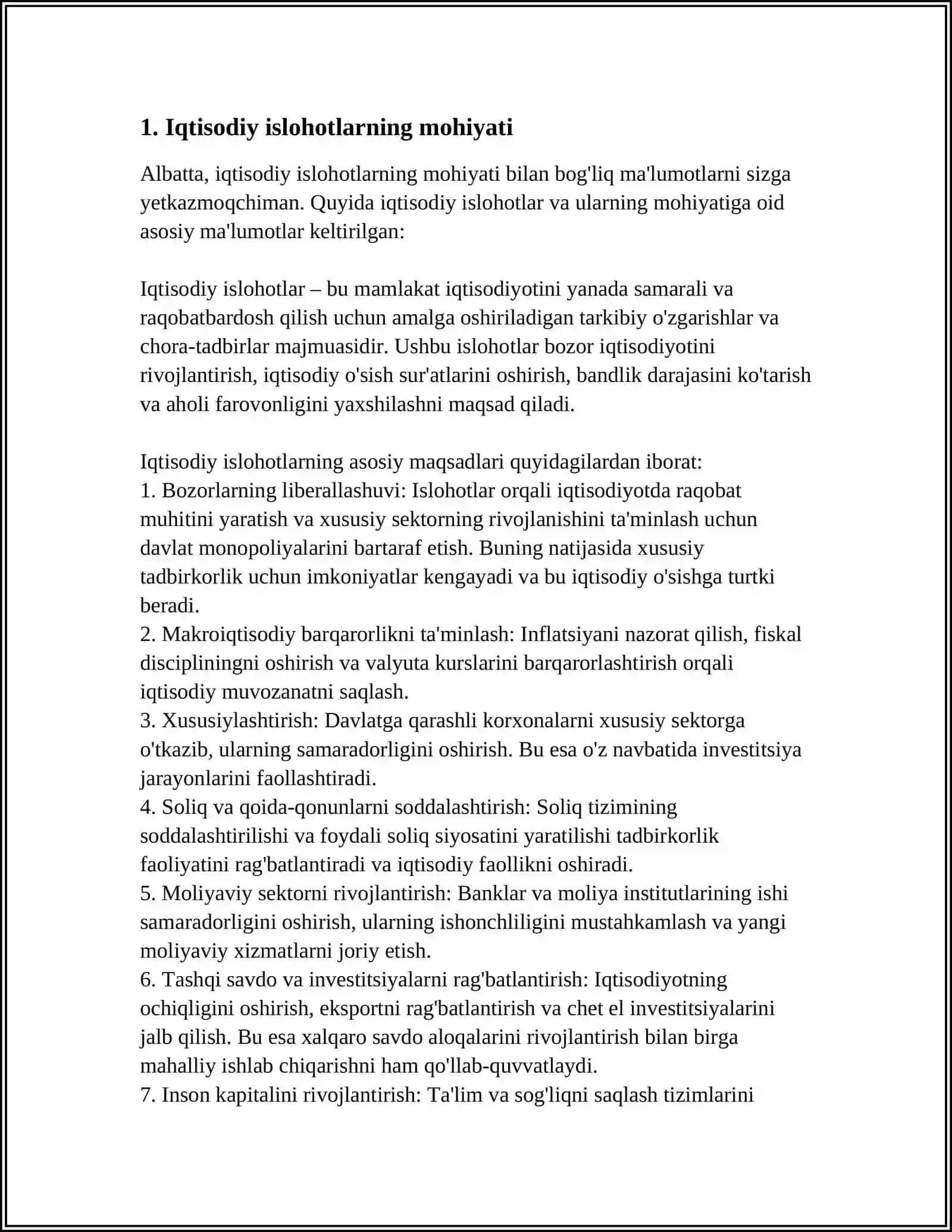 IQTISODIY ISLOHOTLAR XUSUSIY MULKCHILIKNING SHAKLLANISHI. O'ZBEK MODULI 4
