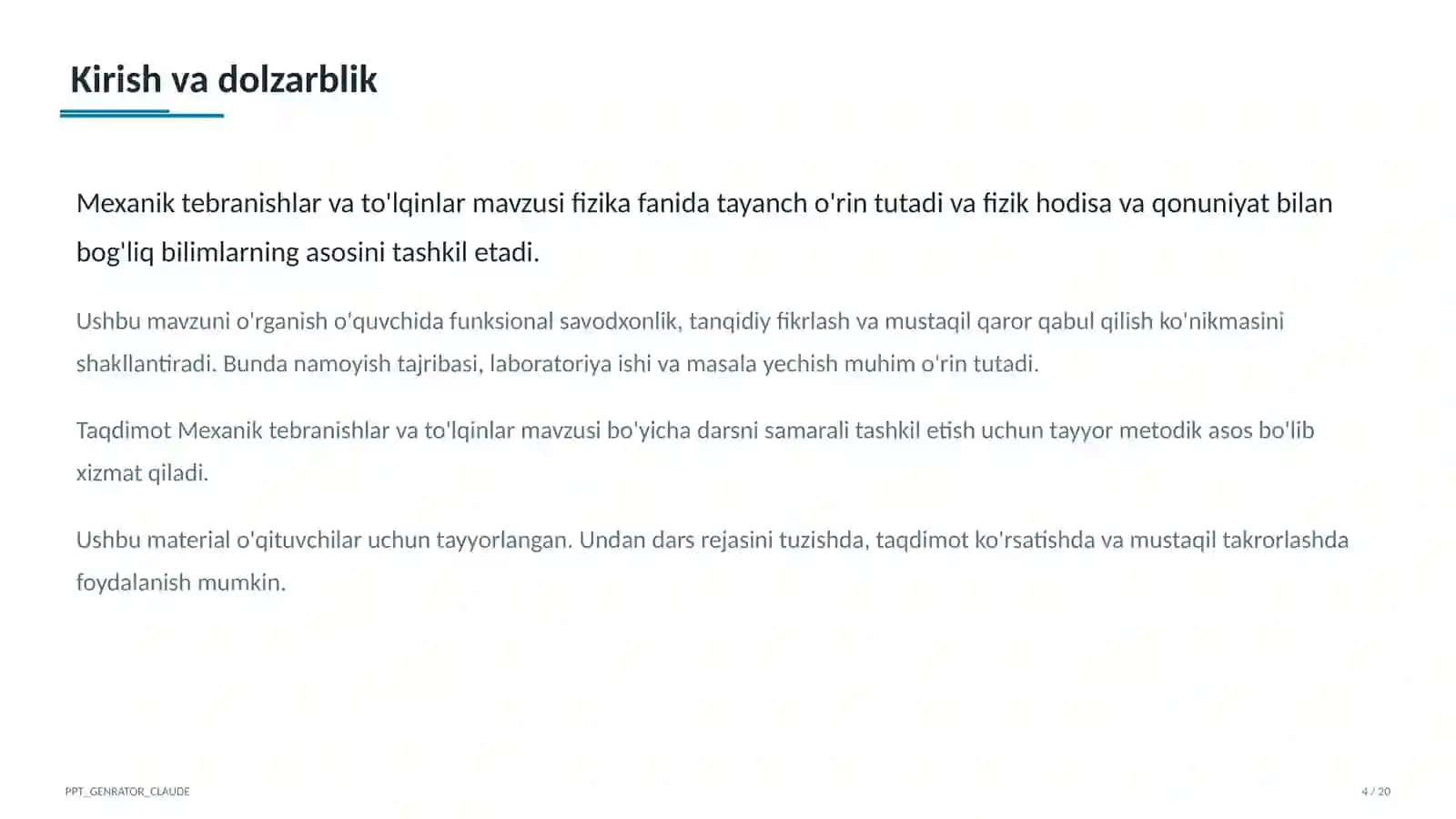 Mexanik tebranishlar va to'lqinlar (9-sinf) 4