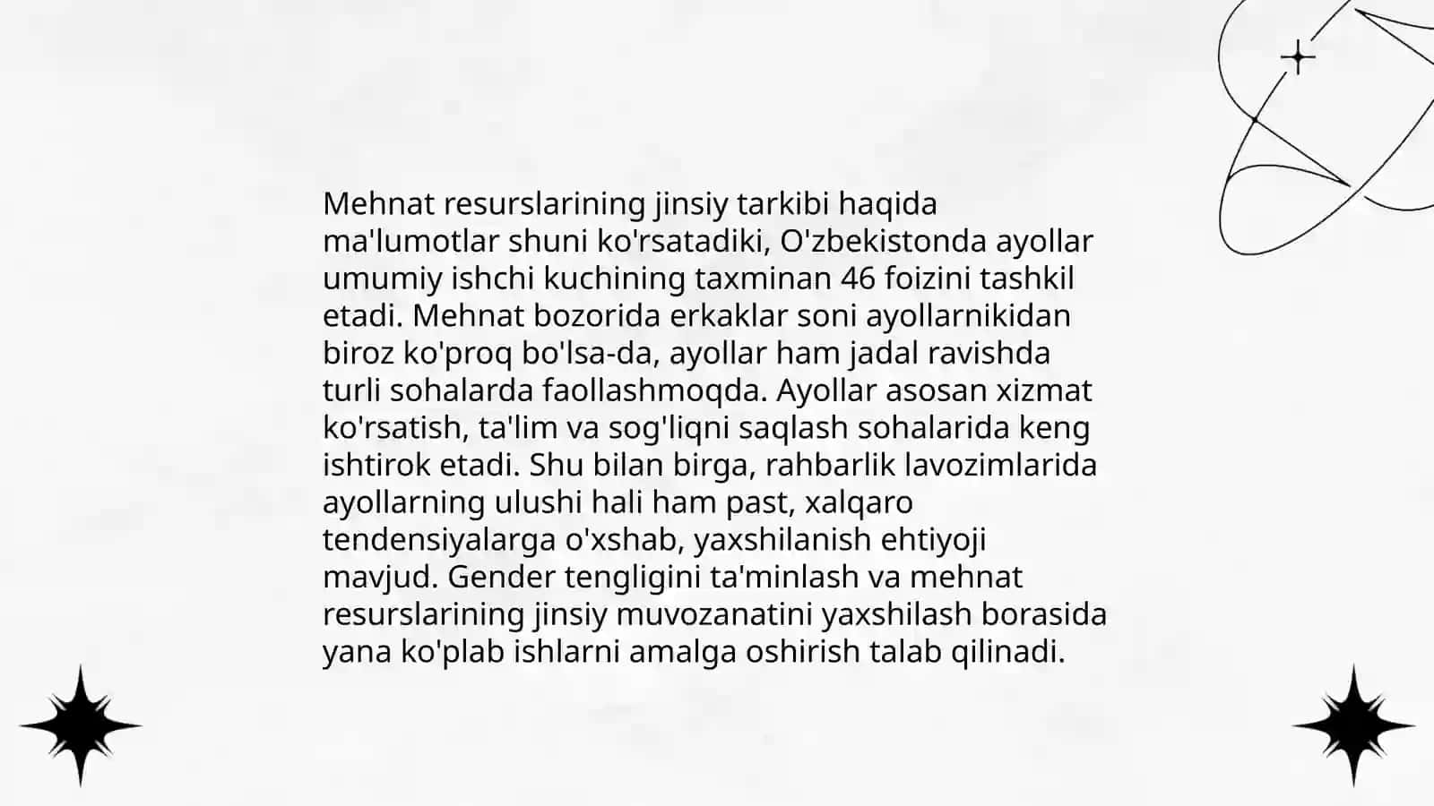 Mehnat resurslarining yoshi, jinsi va boshqa belgilari boʻyicha tarkibi: Oʻzbekiston mehnat bozorini hududlar kesimida oʻrganish Turgʻunova Durdona 4