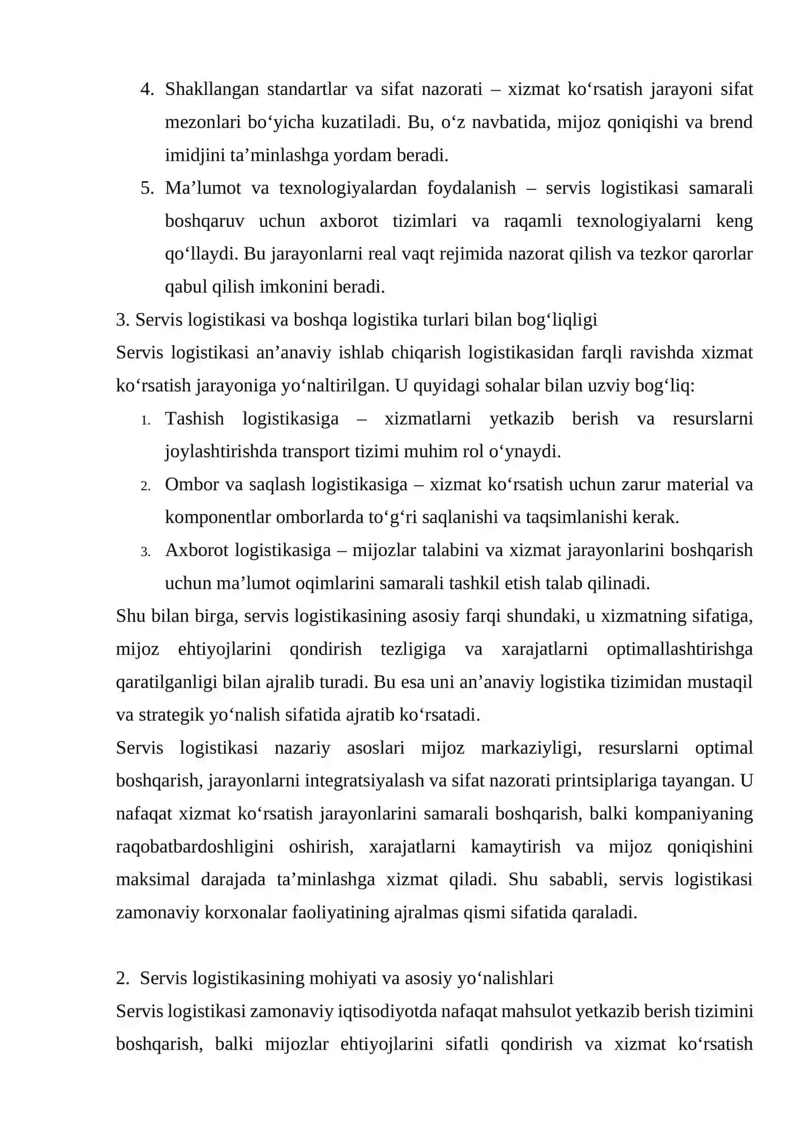 Servis logistikasi tushunchasi, uning mohiyati va maqsadi 4