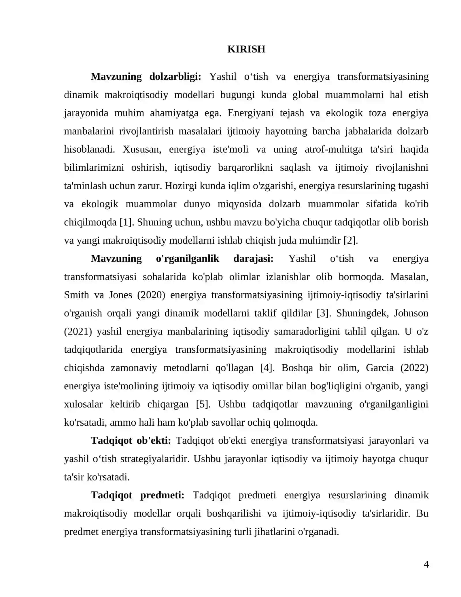 YASHIL O‘TISH VA ENERGIYA TRANSFORMATSIYASINING DINAMIK MAKROIQTISODIY MODELLARI FANIDAN KURS ISHI 4