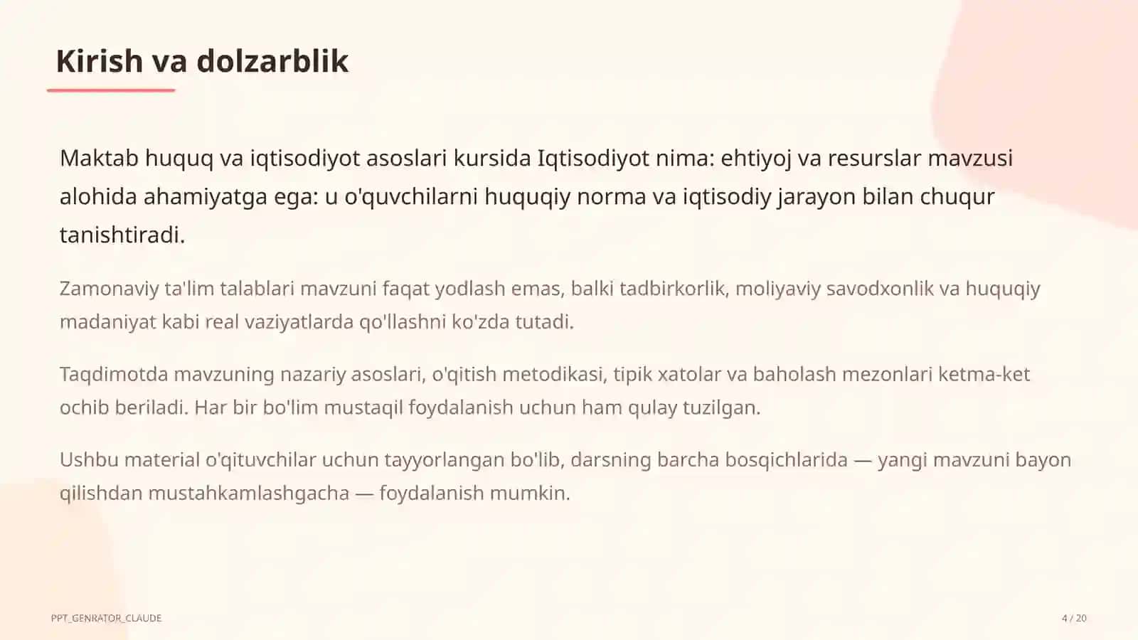 Iqtisodiyot nima: ehtiyoj va resurslar (9-sinf) 4