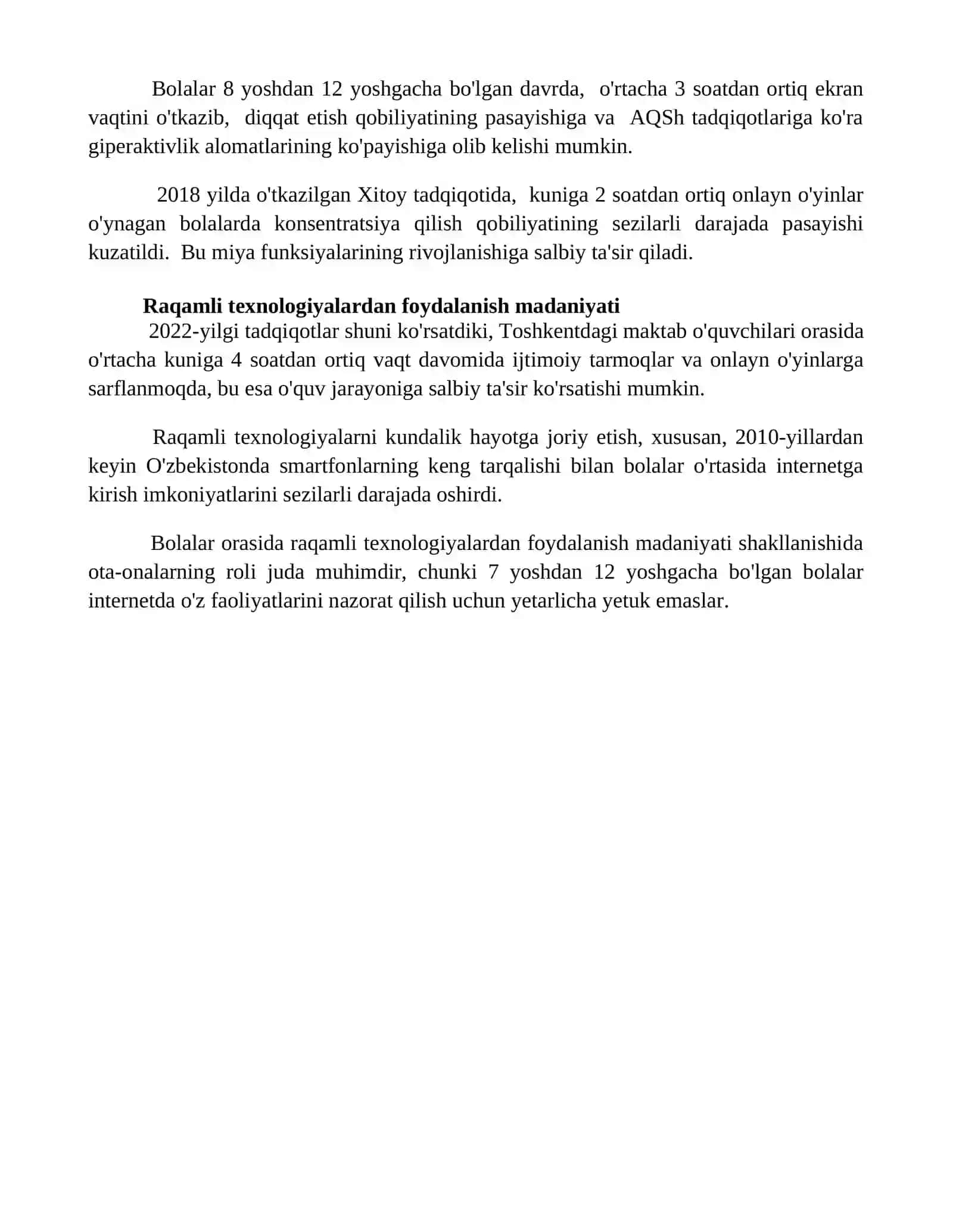 Raqamli texnalogiyalarning bolalarni oʼqitish va rivojlantirishning psixologik jihatlariga taʼsiri 4