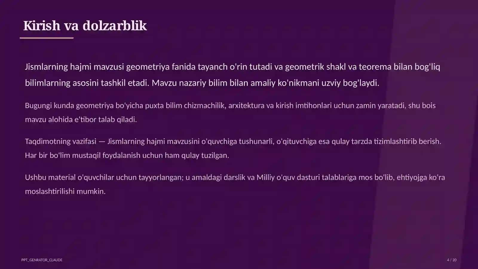 Jismlarning hajmi (11-sinf) 4