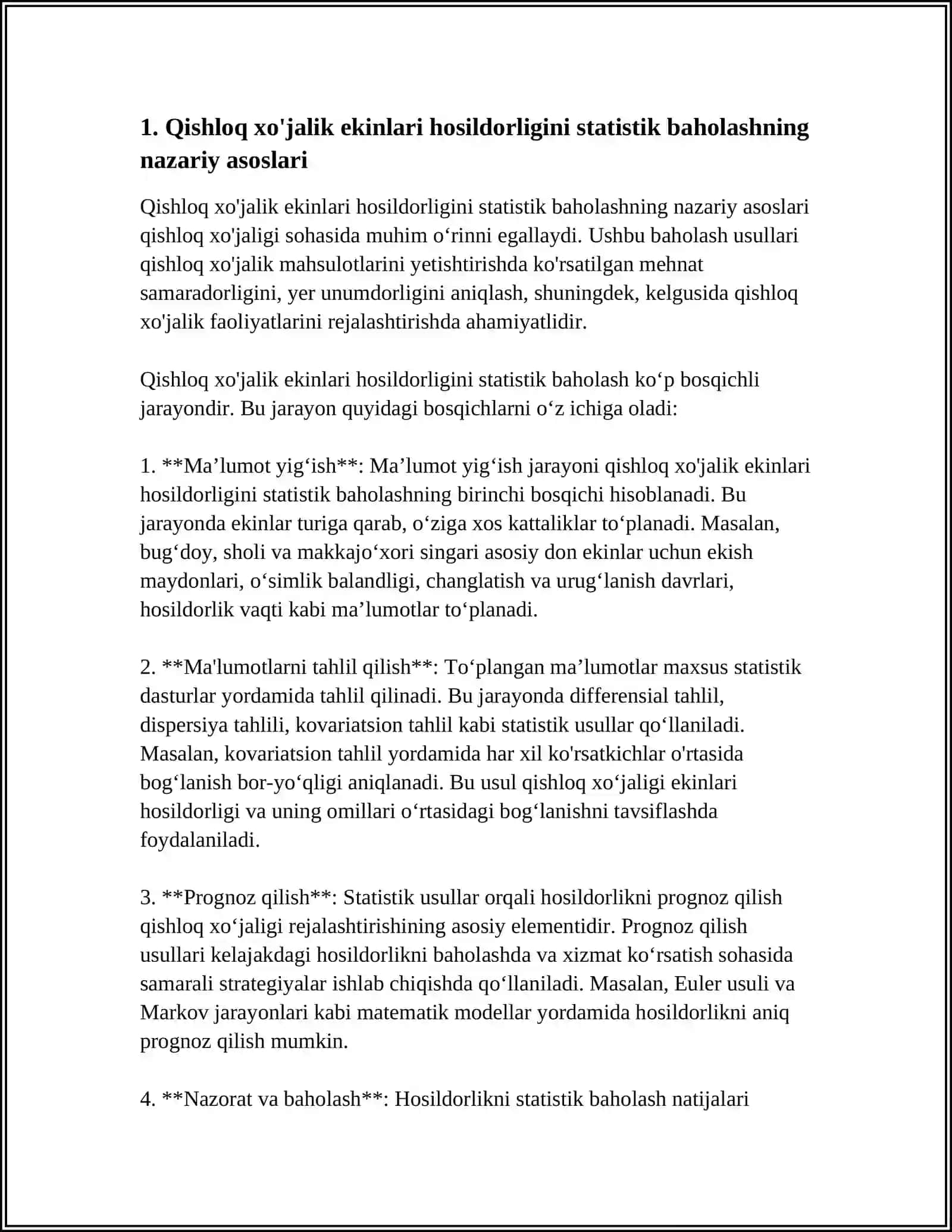 QISHLOQ HO'JALIK EKINLAR HOSILDORLIKLARIGA STATISTIK BAHO BERISH 4