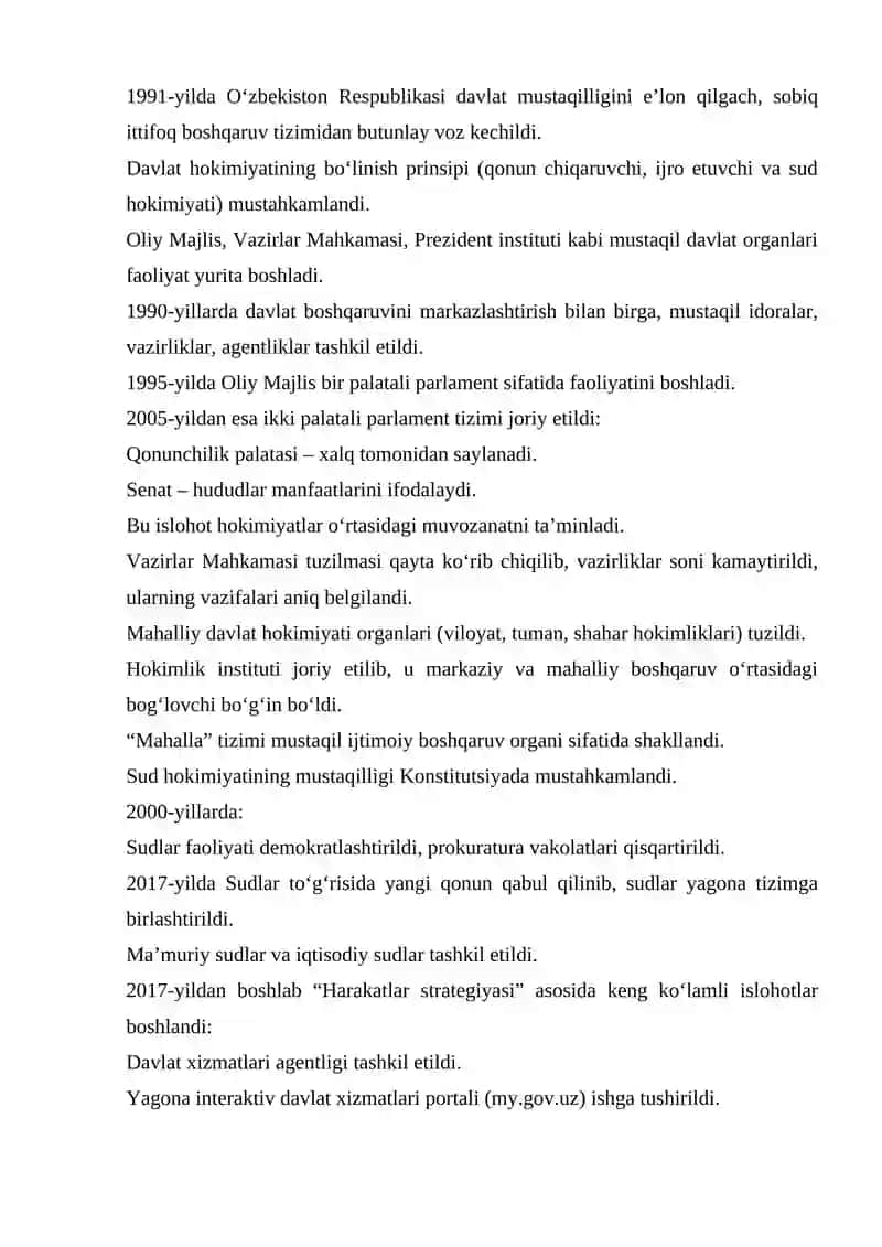 mustaqillik yillarida davlat bosjqaruv tizimida amalga oshirilgan islohotlar 4