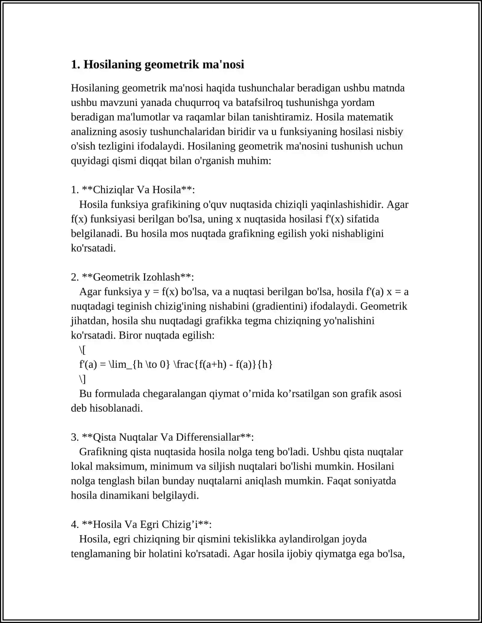 HOSILANING GEOMETRIK, MEXANIK, IQTISODIY MA'NOLARI 4