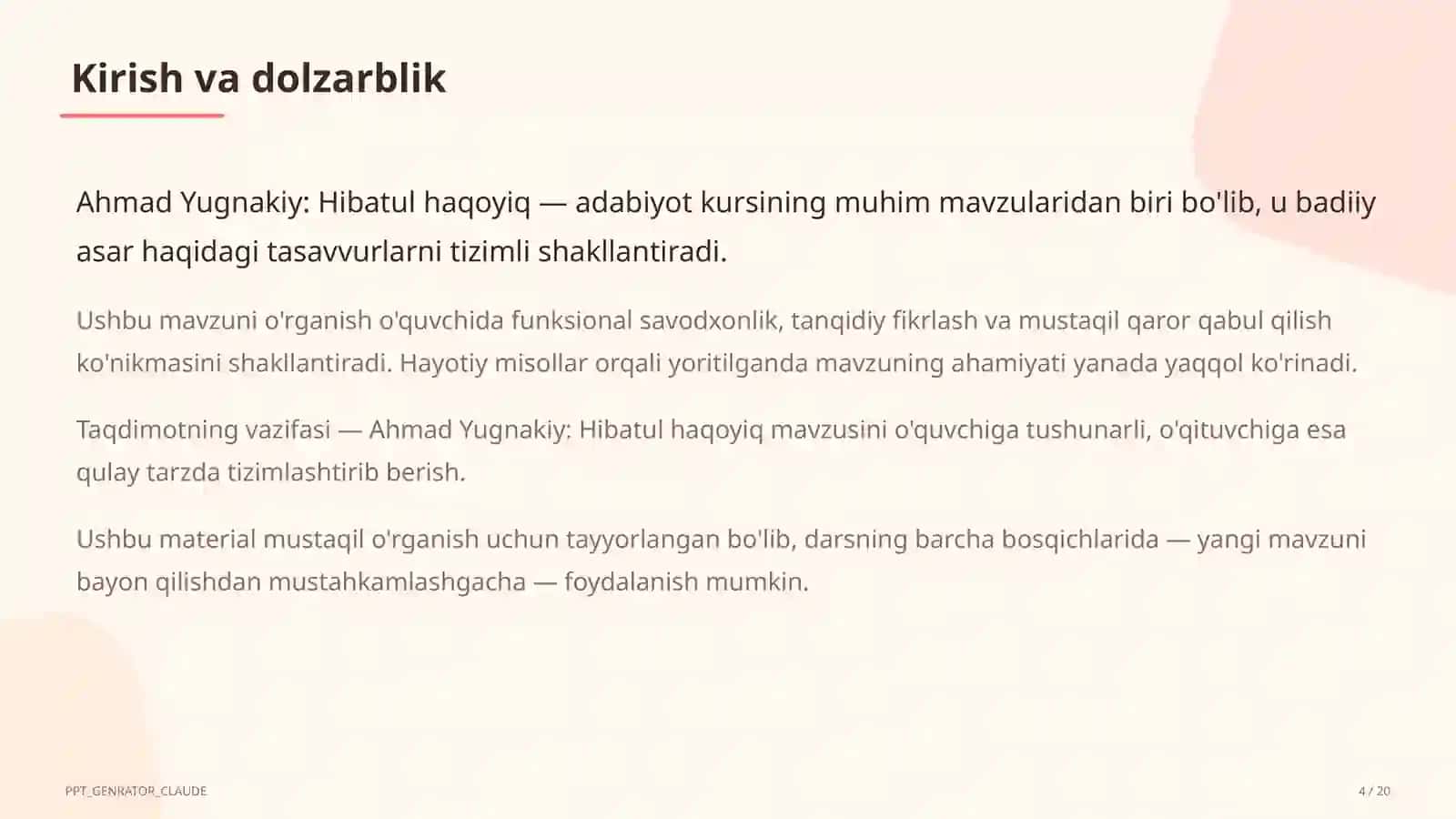 Ahmad Yugnakiy: Hibatul haqoyiq (7-sinf) 4