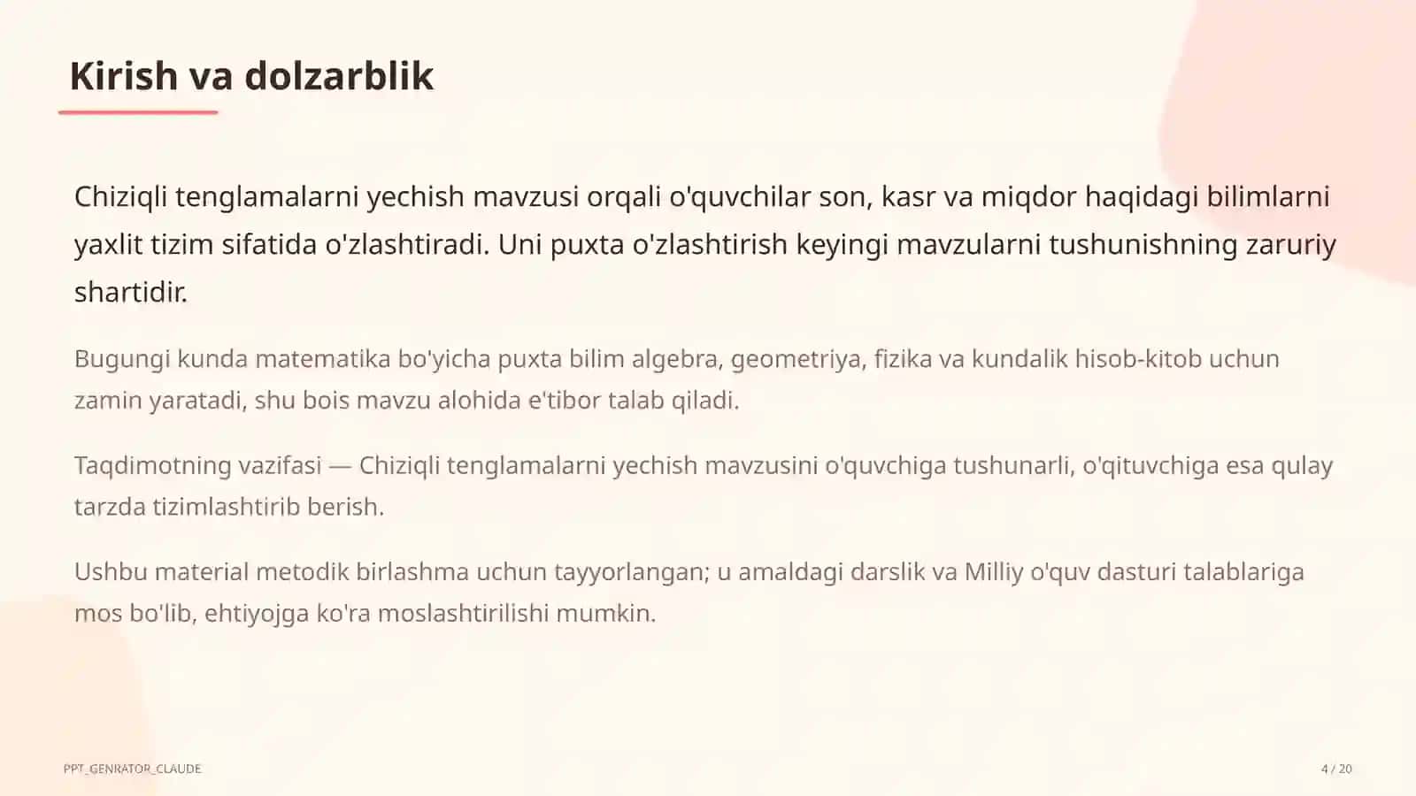 Chiziqli tenglamalarni yechish (6-sinf) 4