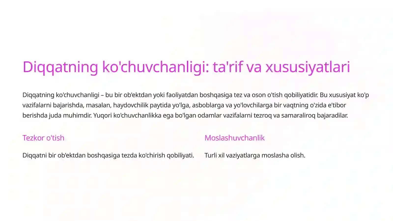 Diqqatning ko'chuvchanligi va taqsimlanishini o'rganish 4