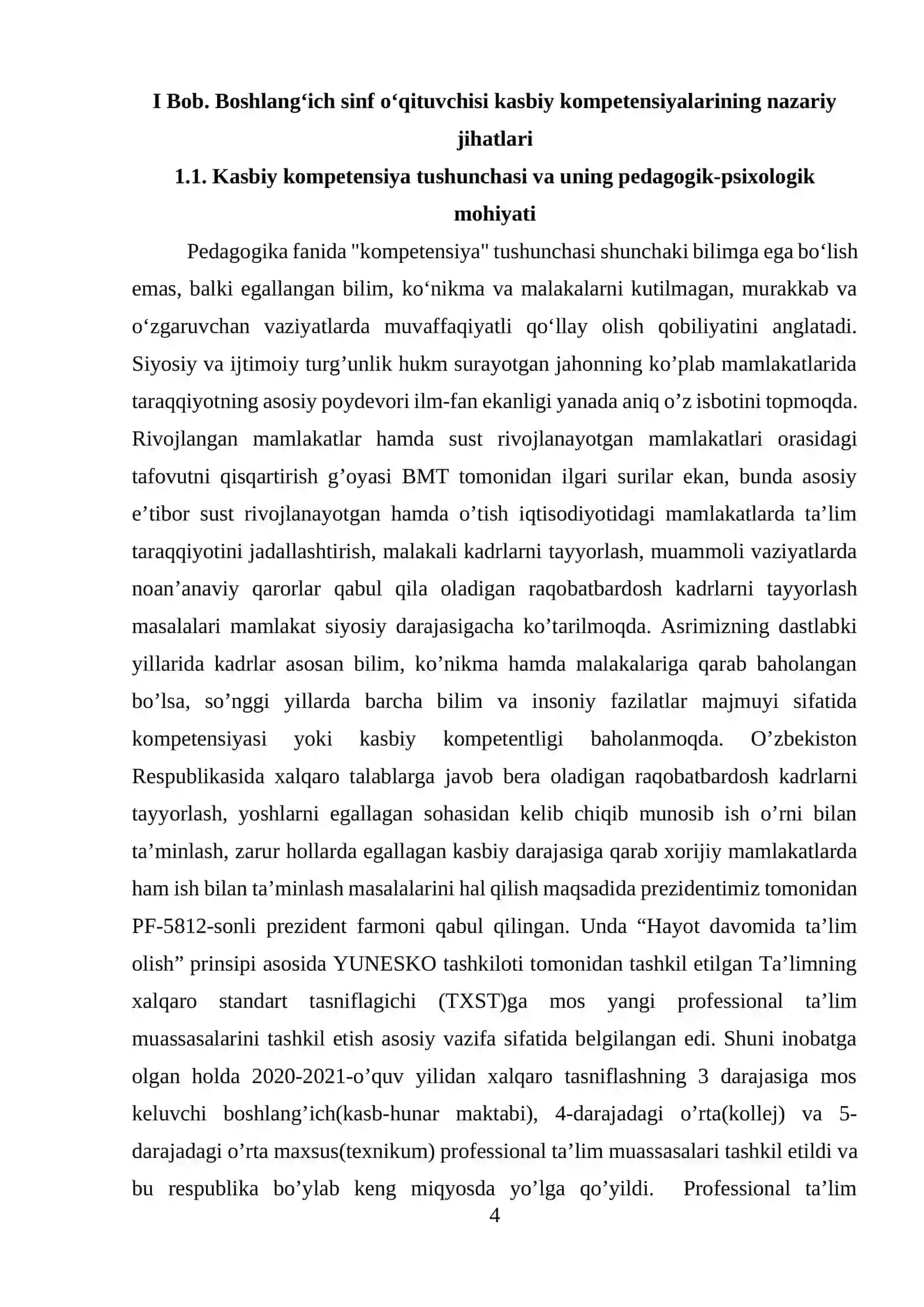 Boshlang’ich sinf o’qituvchisini kasbiy kompetensiyalari 4